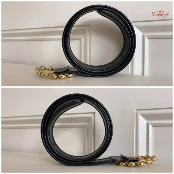 Authentic Gucci Black Monogram Canvas Leather Gold Chain Buckle Belt Size 95/38 main image 11